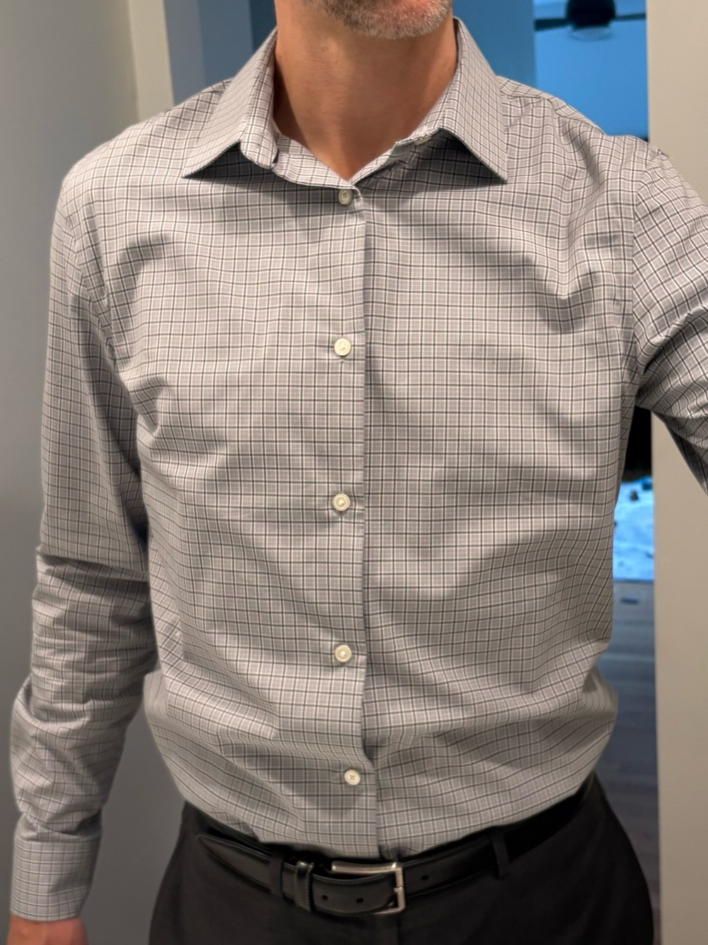 Banana Republic Gray Checked Slim-Fit Wrinkle-Resistant Dress Shirt